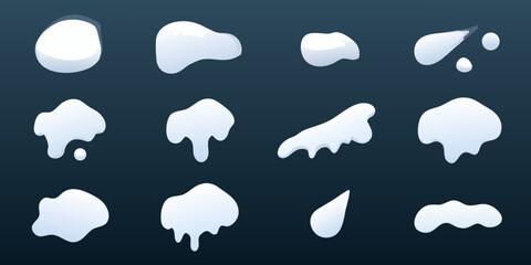 Fototapeta premium Collection of cartoon snow caps and drips on a dark blue background
