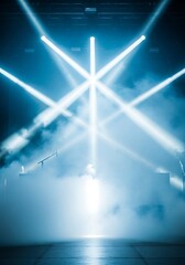 Spectacular stage lighting effects with dynamic beams in foggy atmosphere