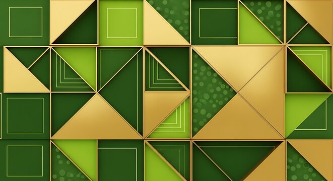 Stylish geometric pattern with green tones and gold accents for backgrounds - Powered by Adobe