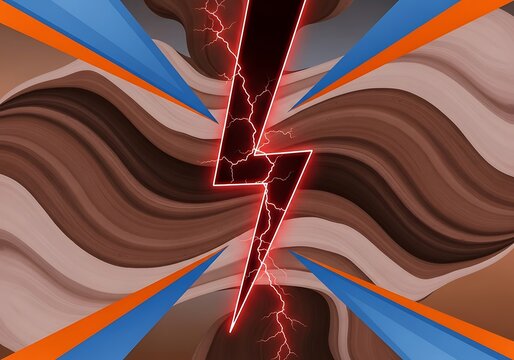 Lightning flash over abstract brown waves and angular shapes background