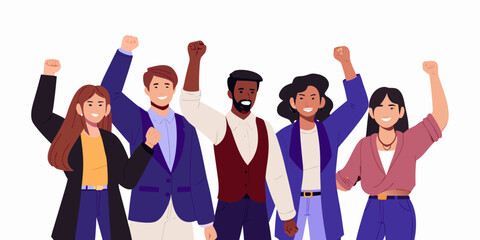 Obraz premium Diverse group of people raising fists in solidarity and empowerment