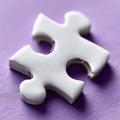 Obraz premium White puzzle piece on purple background, symbolizing solutions.