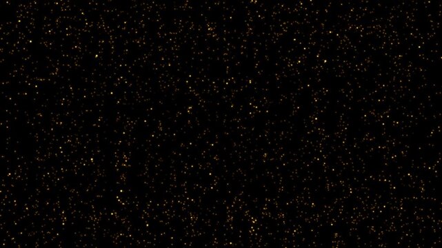 Abstract loop animation flickering glow gold star particles motion animation on black background. 4K 3D seamless looping gold bokeh particles dust fly in the air