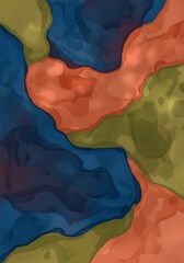 Vibrant Watercolor Abstract in Blue, Orange, and Green Tones Expression