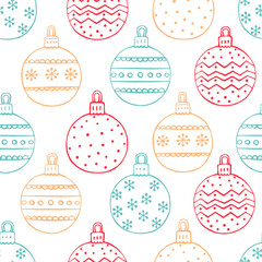 Seamless pattern with Christmas baubles. Hand drawn vector illustration.