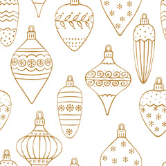 Seamless pattern with Christmas baubles. Hand drawn vector illustration.