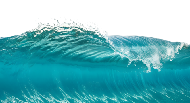 Dramatic ocean wave cresting with white foam against a black background for impact