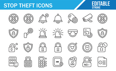 Alarm system and security lock symbol set with editable stroke