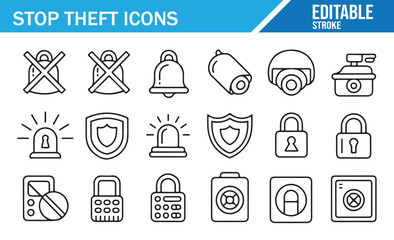 Collection of minimal security and anti-theft line icons