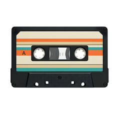 Fototapeta premium Retro cassette tape illustration with colorful stripes on a black background for nostalgic designs