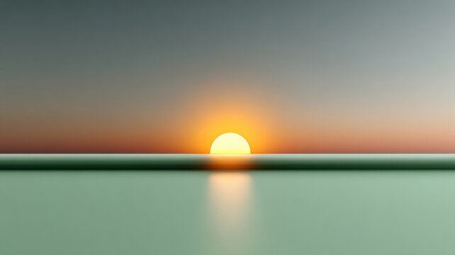Sunset over calm sea with reflection on water.