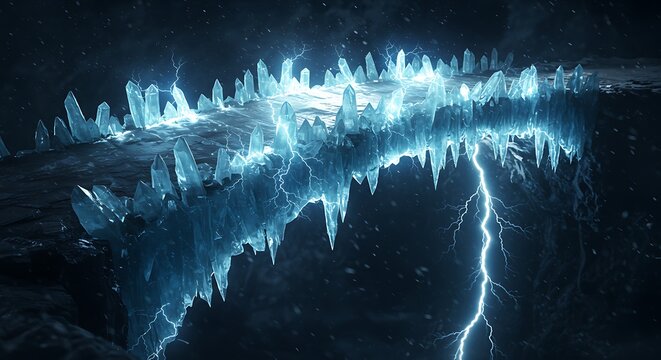 Luminous crystal formation with electric energy and lightning in dark environment - Powered by Adobe