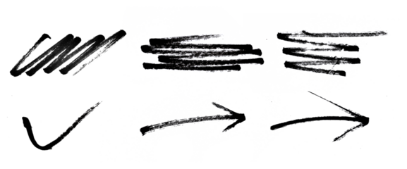 collection of black marker scratch isolated on transparent background