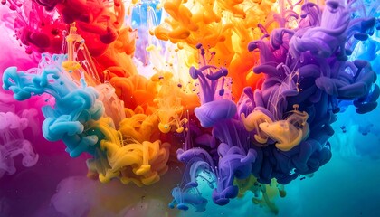 Obraz premium Colorful Ink Explosion - A Vibrant Dance of Colors in Water.