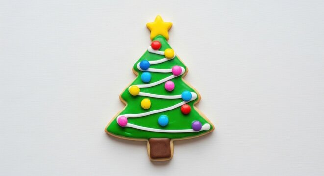 A decorated Christmas tree cookie with a star on top. - Powered by Adobe