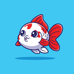 Cute Adorable Cartoon Koi Goldfish Vector Illustration Character with Red Fins and Pouting Lips. Aquatic Pet, Aquarium, Sea Life, and Funny Underwater Animal Concept.