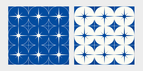 Retro starburst pattern in blue and white two variations
