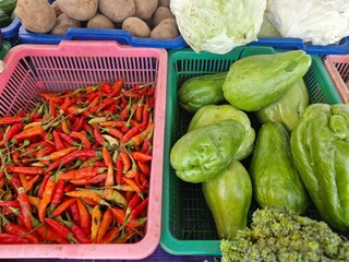 a close-up shot of a vibrant produce stall or market display.