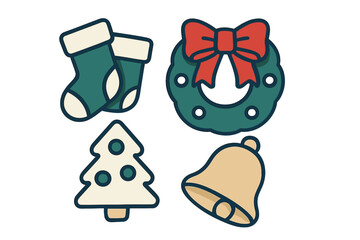 Festive winter holiday set featuring decorative wreath and seasonal elements