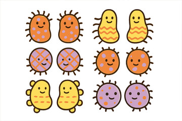 Obraz premium Adorable colorful smiling microbes and pathogens collection for science and health design