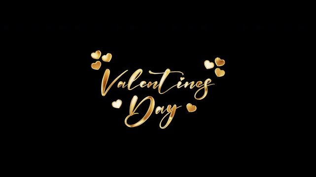 Valentine Day golden text with shine light motion animation element effect on black abstract background. 4K seamless loop isolated transparent video animation text with alpha channel using pro res 444