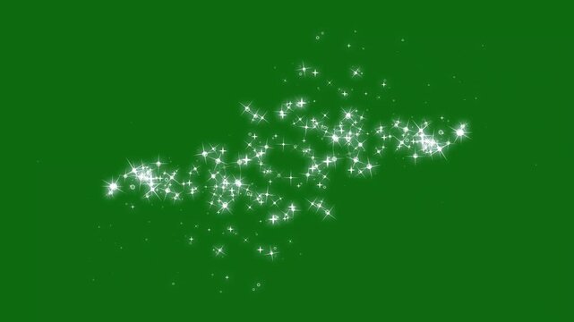Shiny glowing stars border on green screen with fairy twinkle stars, white glitter sparkles trail, magic dust bursts, twinkling cartoon stars creating a sparkling motion graphics transition in 4K