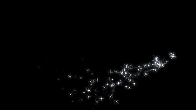 Shiny glowing stars, twinkling cartoon glitter FX with flat smoke bursts, comic manga flashes, sparkle pop-up animations, energy explosion video, sparkles trail on black background in 4K motion