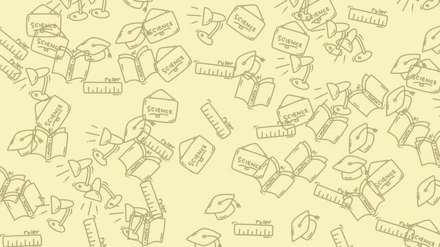 Background with school doodles ideal for educational materials, posters, presentations, and backtoschool designs in vibrant yellow color scheme.