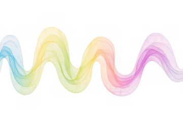 Abstract flowing wave creating a colorful iridescent rainbow gradient spectrum ribbon with transparent background