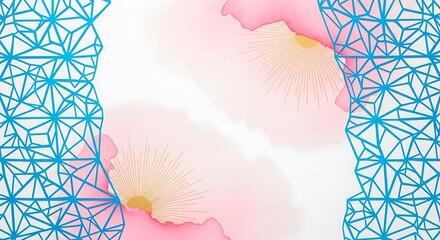 Watercolor sunrise with geometric framing for elegant contemporary designs