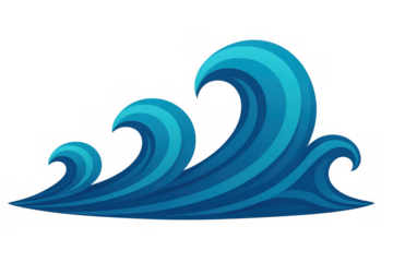 Blue ocean waves flowing, stylized water current, marine element for aquatic themes, transparent background