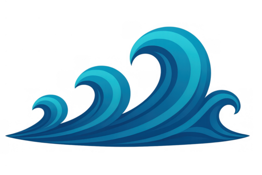Blue ocean waves flowing, stylized water current, marine element for aquatic themes, transparent background