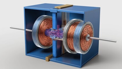 Illustration of a simplified electric motor showing the basic components and electromagnetic fields