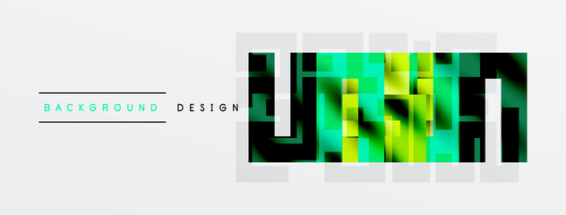 Abstract geometric pattern. Bright green squares form modern design element over white backdrop. Minimalist style, clean lines present.