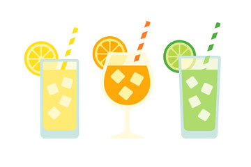 Fototapeta premium Refreshing summer cocktails set with lemon, orange, and lime garnishes in various glasses