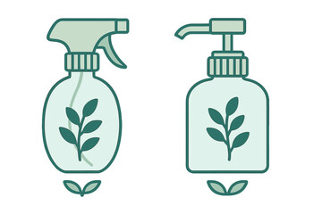 Eco-friendly spray bottle and pump dispenser set with natural green leaf design