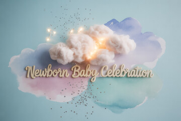 Celebrate a newborn baby with dreamy cotton clouds and twinkling stars, perfect for announcements, invitations, and heartfelt greetings with its pastel colors