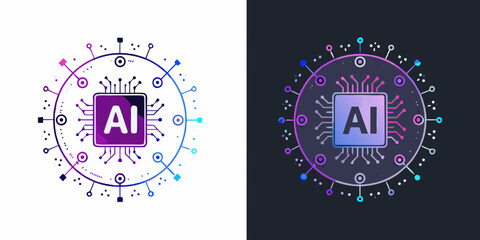 Naklejka premium Artificial intelligence concept with circuit board and ai lettering on white and dark background