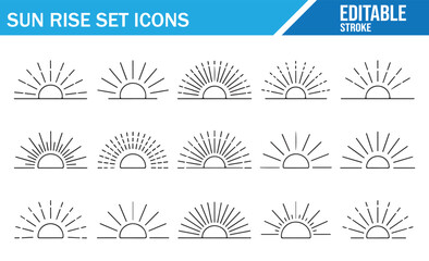 Radiant sun outline symbols for dawn and dusk designs