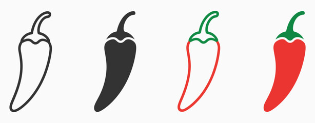 Hot Chili Paper Icon Set Vector Illustration, Flat Design of Spicy Pepper for Food, Cooking, and Culinary Projects