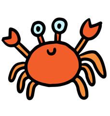 Hand drawn illustration of crab for sea life, under the sea, aquarium, ocean, post card, animals, zoo, souvenir shop, cartoon character, comic, mascot, plush toy, kid doll, sticker, sea food, patch