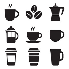 Black Coffee Icon Set – Silhouette Vector