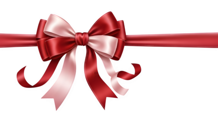 A beautifully tied red and pink ribbon adorns a pristine transparent background, its elegant loops and flowing tails creating a festive and celebratory atmosphere isolated on transparent background