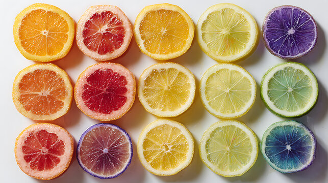 Vibrant citrus slices arranged in rows fruit orange