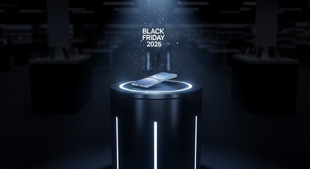 Black Friday 2026 smartphone deal, futuristic mobile phone display, sleek modern design for technology sale promotion marketing