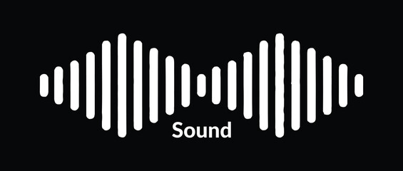 Abstract sound wave icon with text on black background. voice frequency or audio equalizer