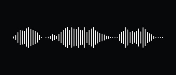 Audio wave graph element white color on black background. sound voice recording icon.