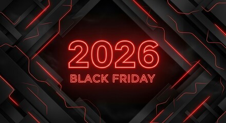 Get ready for Black Friday 2026 with this stunning modern red neon design, perfect for ads and promotions to boost sales