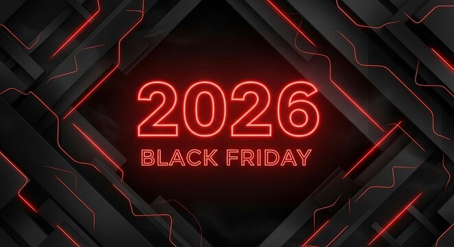 Get ready for Black Friday 2026 with this stunning modern red neon design, perfect for ads and promotions to boost sales