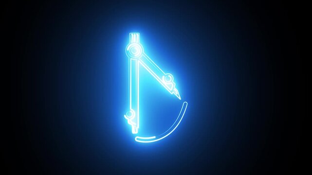 Blue Neon Drawing Compass Animation - Digital Engineering, Geometry, Architecture, and Design Concept